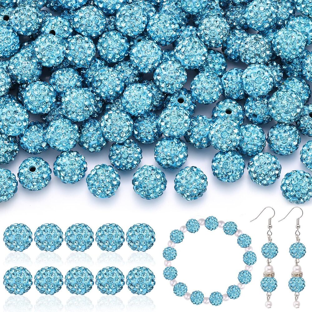 5664 200pcs 10mm Rhinestone Beads for Jewelry Making, Aquamarine Shiny